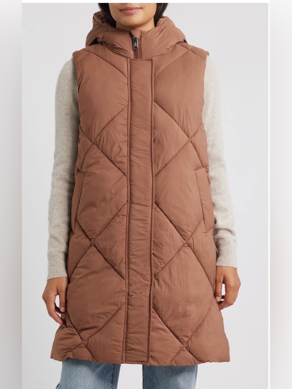 Sam Edelman Quilted Hooded Puffer Vest in Maple Brown Small *Flaw